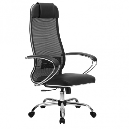 Кресло офисное Metta К-5.1 ткань/сетка/кожа, черное фото 3